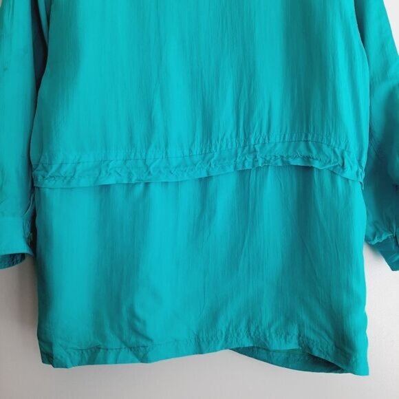 Vintage BERNARDO \ 100% Silk 90's Windbreaker Long Jacket Bright Blue M Flawed - Picture 12 of 15